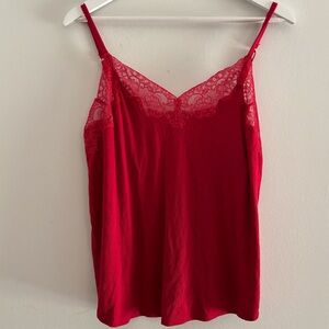 Soma Lace Trim Cami Red Medium Built In Bra Y2K Tank Top Lingerie Vamp Romance